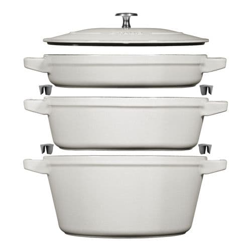 Staub Stackable Set Kochtopfset Stackable 3-tlg, rund, Weisser Trüffel, Gusseisen